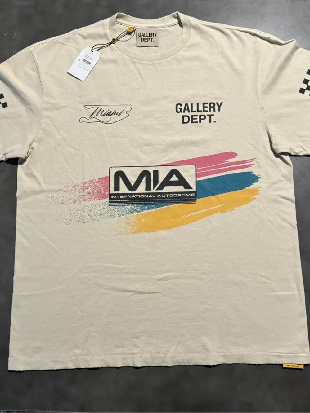 Gallery Dept x MIA F1 Racing Graphic Tee with Gold big logo